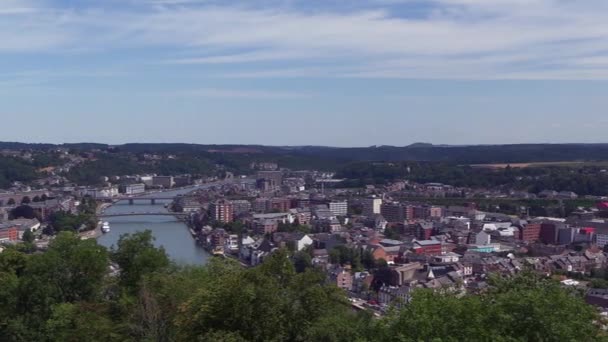 Panoramic View City Meuse River Valley Top Citadel Namur Belgium — 비디오