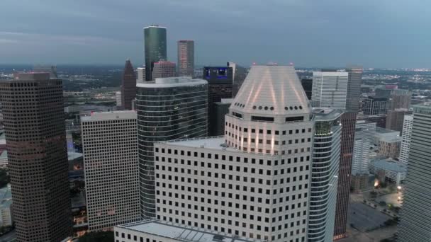 Video Aerial View Downtown Houston Skyline Evening Video Filmed Best — 图库视频影像