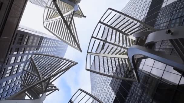 360 Pan Tall Buildings Downtown Calgary Some Modern Art Street — Stok video