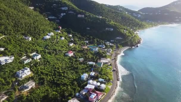 Aerial Drone Rotation Shot Local Homes Beach British Virgin Island — Stockvideo