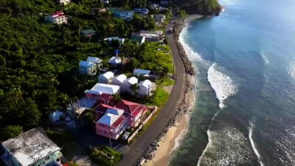 Aerial Pull Back Local Homes British Virgin Island Tortola Beach — Wideo stockowe