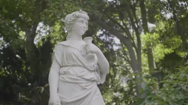 Статуя Молодой Женщины Окруженной Деревьями Парке Снимок Сделан Ботаническом Саду — стоковое видео