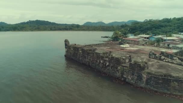 Drone Footage Abandoned Fort Panama Caribbean Coast — стоковое видео