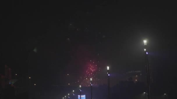 Широкий Снимок Многих Фейерверков Небе Канун Нового 2019 Года Гавани — стоковое видео