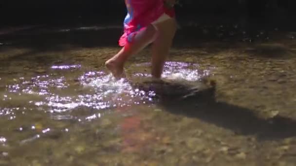 Slow Motion Woman Feet Walking Shallow River — Video Stock