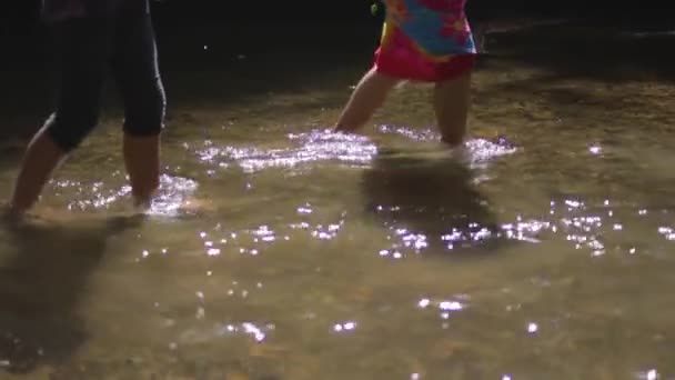 Two Woman Walking Shallow River View Feet Slow Motion — Vídeo de Stock