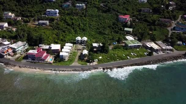 Воздушный Подход Над Водой Местным Домам Пляже Bvi Ostrov Tortola — стоковое видео