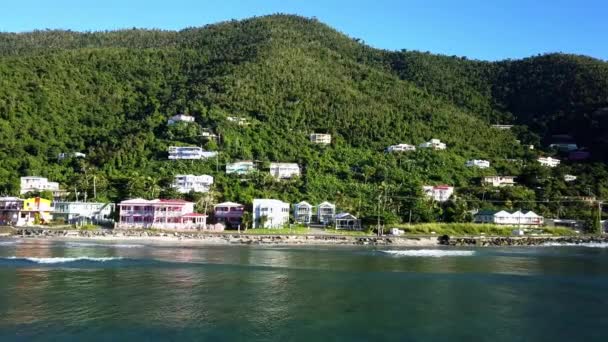 Aereo Volare Case Locali Una Spiaggia Sull Isola Bvi Tortola — Video Stock