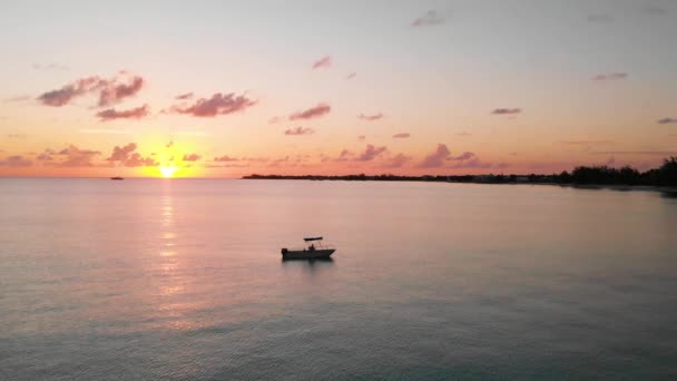 Slow Panning Drone Shot Boat Ocean Sunset — 비디오