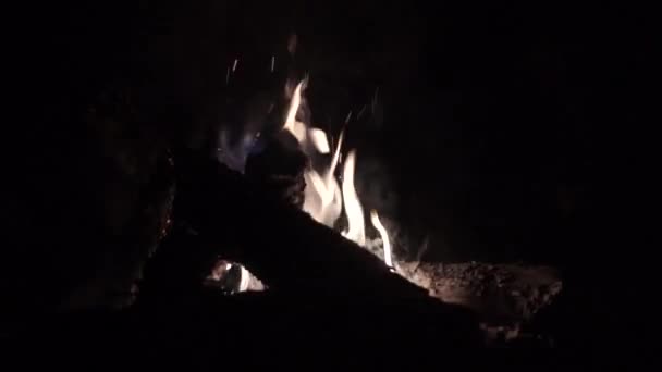 Warm Static Camp Fire Shot Flames Embers Smoke — Vídeos de Stock