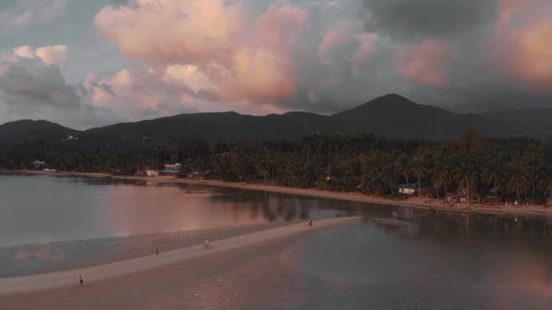 Aerial Panorama Tropical Island Coast Line Sunset Horizon — Stock video