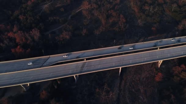 Aerial Rotation Shot Panning Bridge Sunset Suburban City — Stockvideo