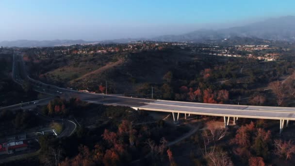 Aerial Rotation Bridge Sunset Suburban City — Stockvideo