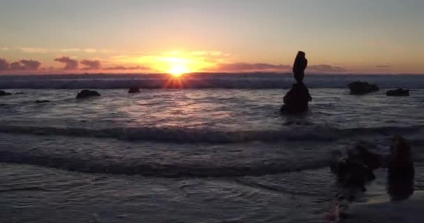 Stunning View Sunset Low Tide Laguna Beach Sun Peaks Out — Stockvideo