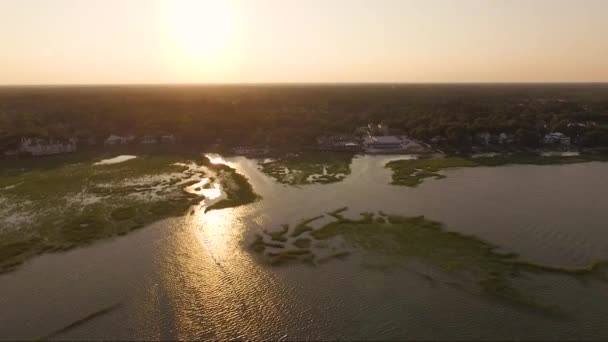 Drone Dolly Shot Murrells Inlet Sunset Creek — Stock video