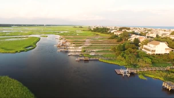 Ocean Isle Beach Sunset Causeway Ocean Flying Houses Piers — Vídeos de Stock