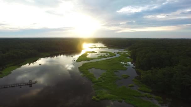 Early Morning Drone Flight Calabash River Sunset Beach — 비디오
