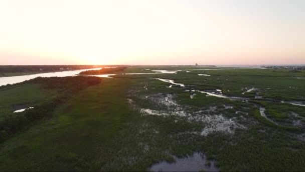Aerial View Wetlands Sunset Beach Sunrise — Vídeos de Stock