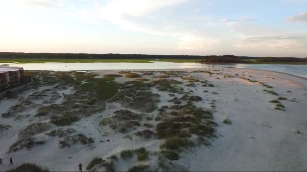 Drone Flying Inlet Beach Ocean Sunset — Stockvideo