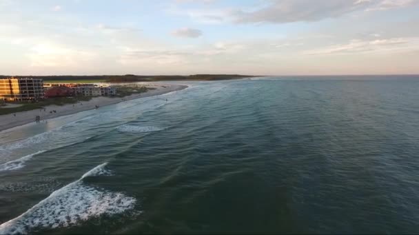 Drone Flying Ocean Inlet Sunset — 图库视频影像