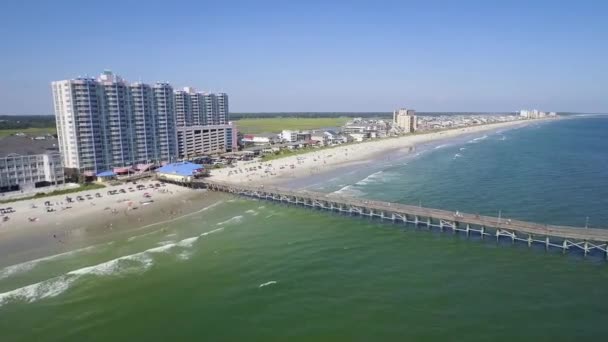 Drone Flying Ocean Pier Beach — Stockvideo