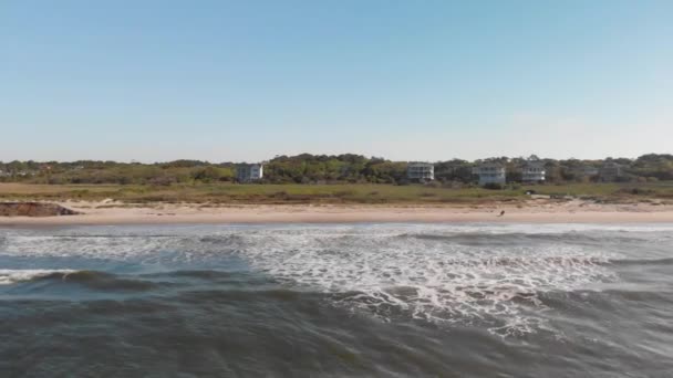 Oak Island Beach Bright Sunny Day Blue Skies — Video Stock