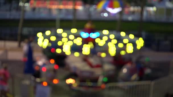 Colorful Ride Night Amusement Park Bright Lights Footage Has Been — Video Stock