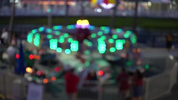 Bright Lights Ride Local Amusement Park Night Footage Blurred Out — Video Stock