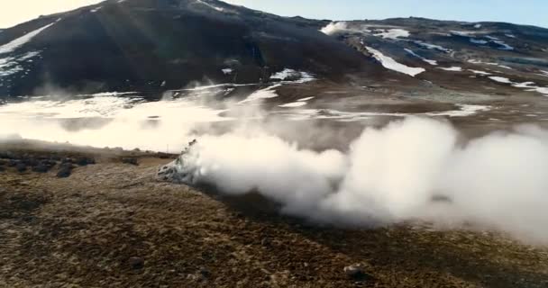 Drone Flying Straight Steam Fumarole Iceland Slow Motion — Wideo stockowe