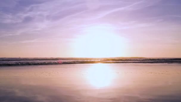 Stunning Beautiful Purple Sunset Ocean Waves Roll Slow Motion — Vídeos de Stock