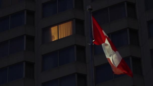 Kanadská Vlajka Foukání Centra Noci — Stock video