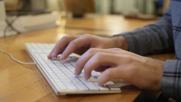 Male Hands Typing Keyboard Office Environment Slow Motion — Video