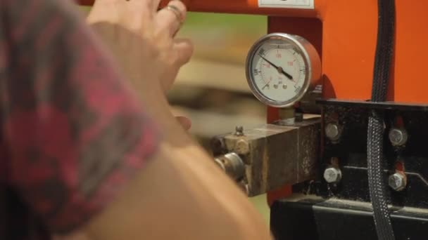 Construction Worker Operating Large Machine Lumber Yard — Video Stock