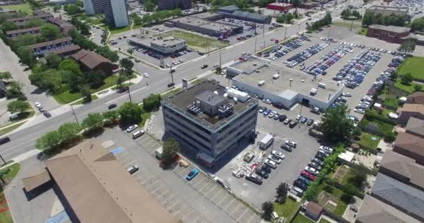 Drone Flying Industrial Building Large City — Stock Video