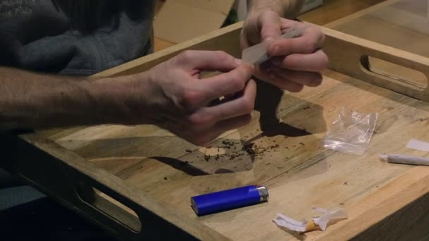 Man Taking His Time Roll Joint Weed Comfort His Home — Video