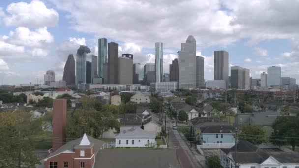 Video Aerial Downtown Houston Skyline Nearby Neighborhood Video Filmed Best — Stok video
