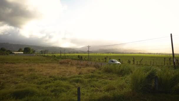 Car Driving Countryside Road Tropical Volcano — стоковое видео