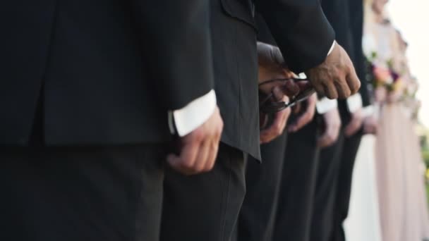 Lineup Groomsmen Hands Wedding — Vídeos de Stock