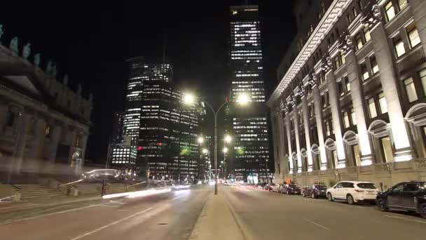 Cinematic Street Time Lapse Cars Driving Downtown Night — Vídeo de Stock