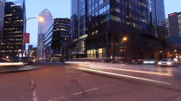 Cinematic Time Lapse Modern City Intersection Night — Vídeos de Stock