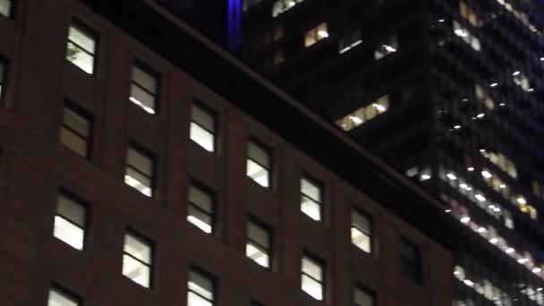 Panning Office Buildings Modern City Night — Stok video