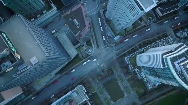 Cinematic Aerial Shot City Streets Downtown Vancouver — 비디오