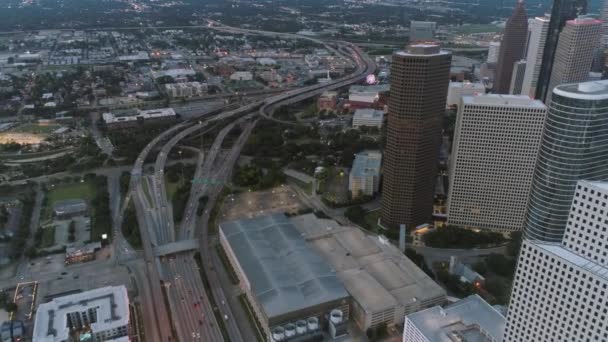 Video Aerial Traffic Freeway Downtown Houston Video Filmed Best Image — Vídeos de Stock