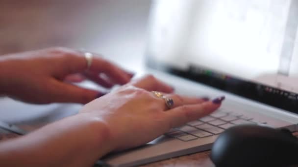 Business Woman Hands Typing Laptop Home — Stock Video