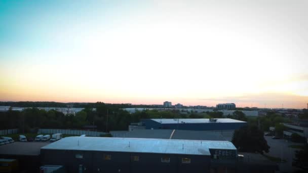 Drone Flying Industrial Park Sunrise — Stockvideo