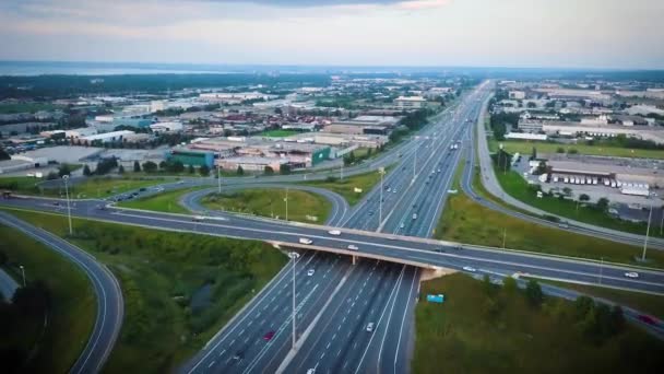 Aerial Shot Bustling City Highway — Stock video