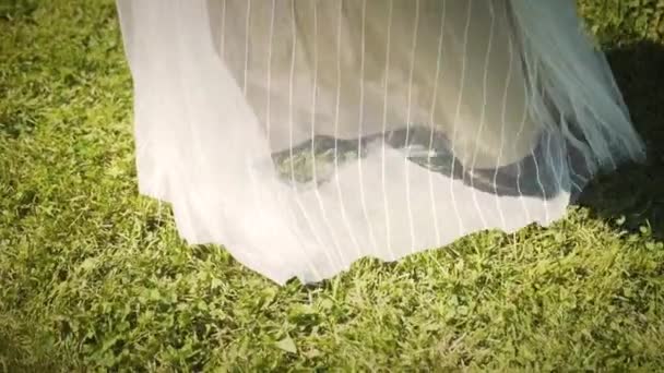 Woman White Dress Spinning Park Slow Motion — Wideo stockowe