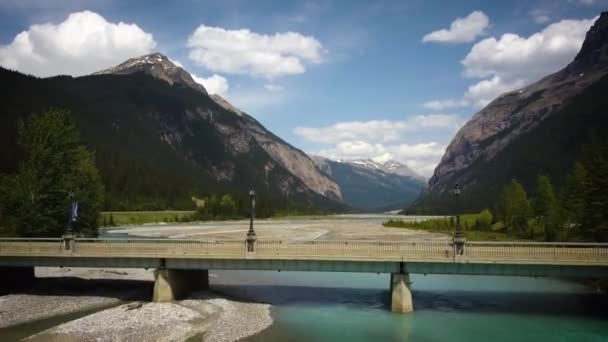 Cinematic Drone Shot Bridge Large Mountain Range — 비디오