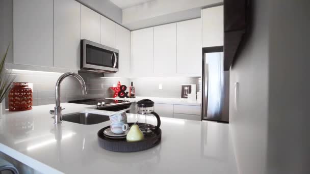 Modern White Kitchen Beautiful Stylish Condo — Stock video