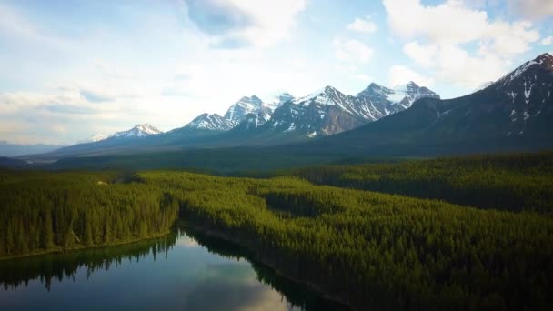Lush Green Forests Surrounding Rocky Mountains — Vídeo de Stock